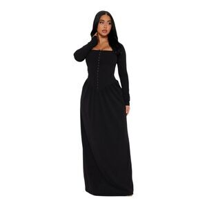 Fashion Nova Angelina Black Drop Waist Corset Maxi Dress – Elegant Evening Gown